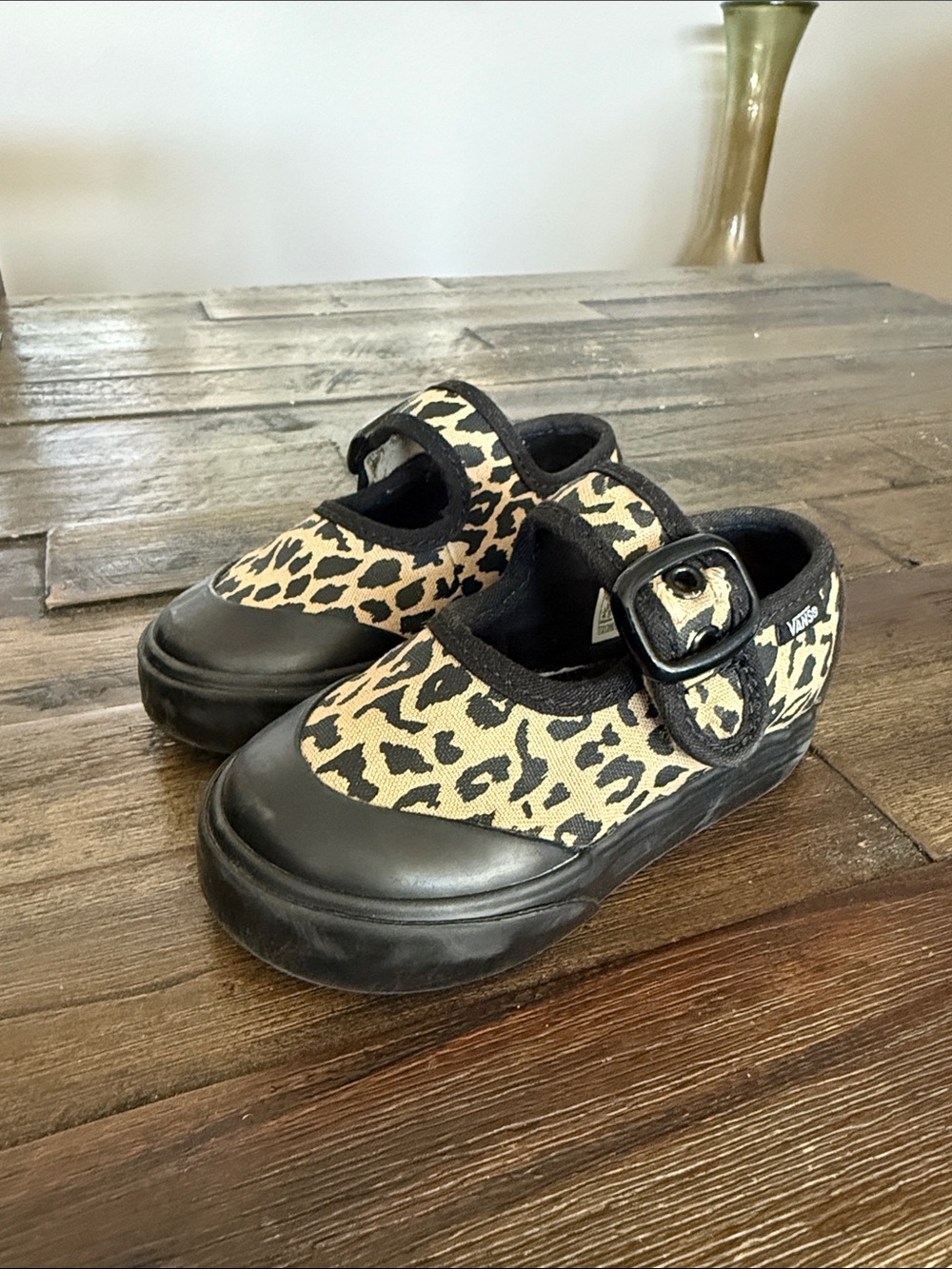 Vans Kids Leopard Mary Jane Shoes - Black/Tan
